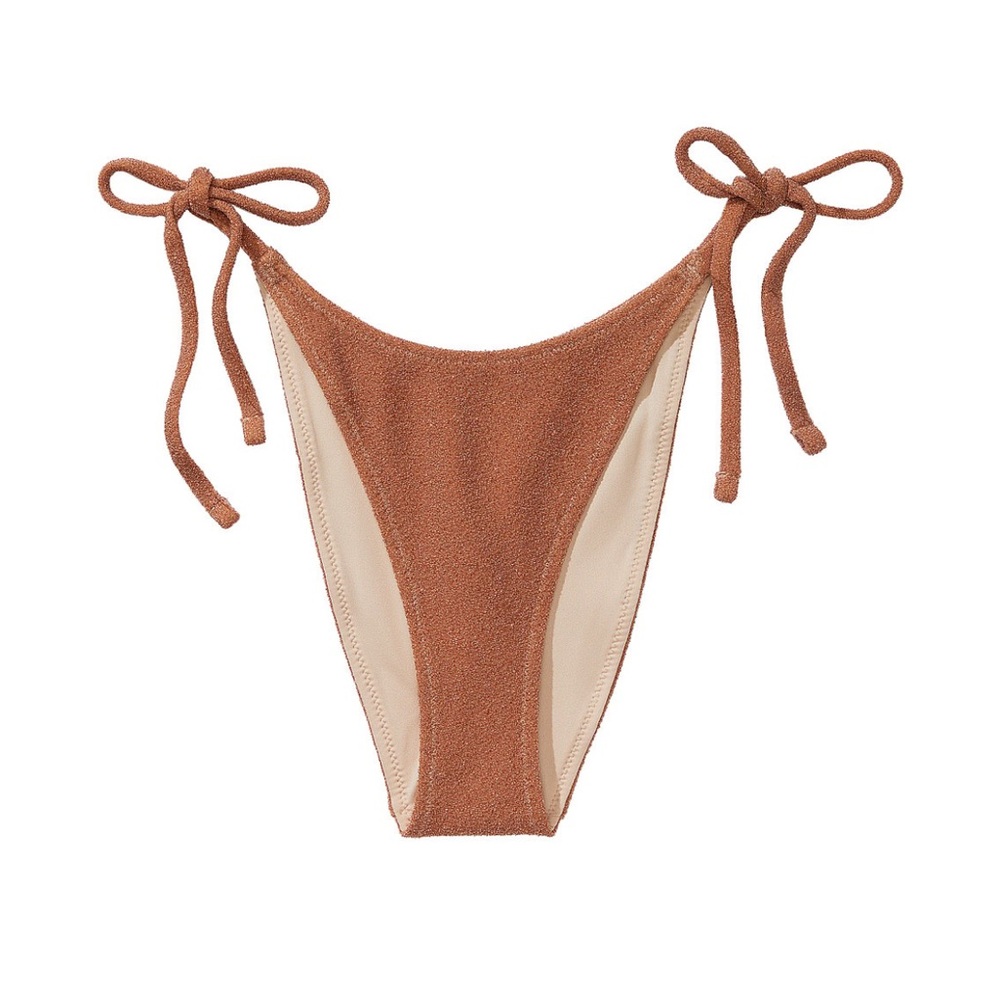 VS Brazilian Tan Light Brown Side-Tie Shimmer Bikini Bottom Small